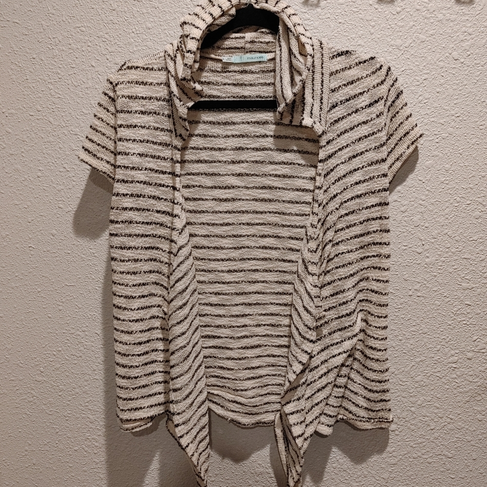 Stripe short sleeve hoodie top, L, Maurices